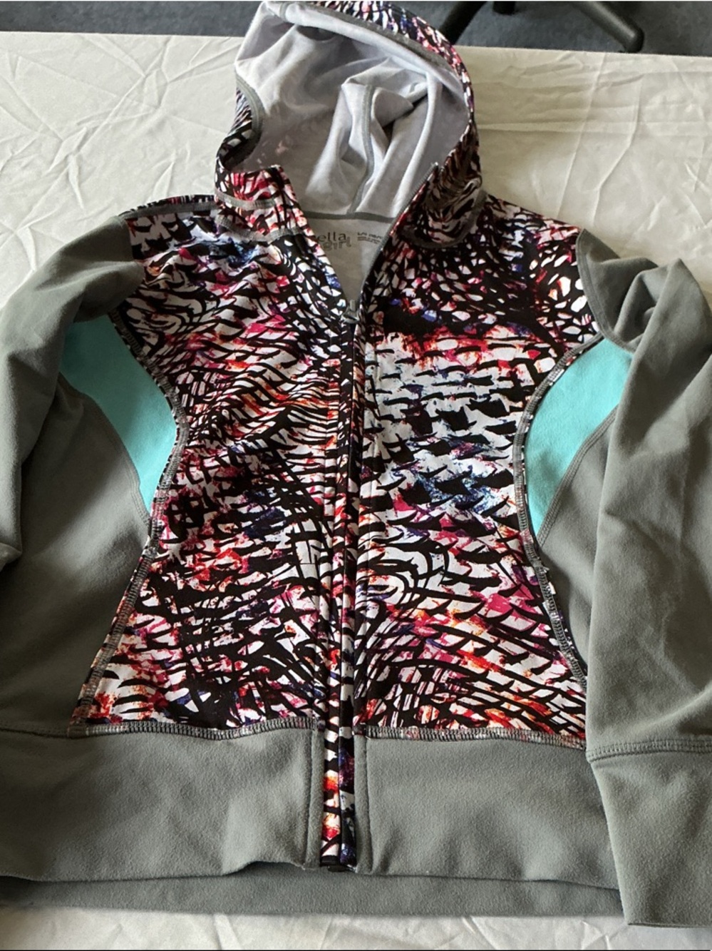 Zella Girl Multicolor Printed Zip Hoodie with Gray Trim